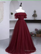 Ball Gown Burgundy Off The Shoulder Prom Dresses Evening Dress