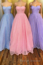 Princess Light Blue A Line Straps Long Prom Gown