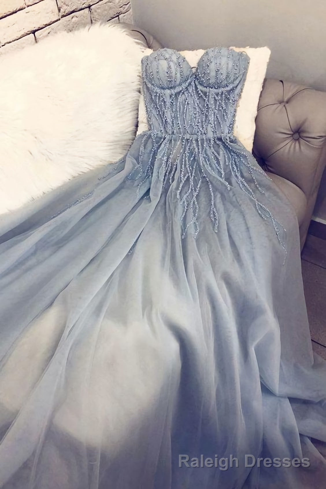 Blue Sweetheart Tulle Long Prom Dress, Blue Tulle Formal Dress, 2589 Main image