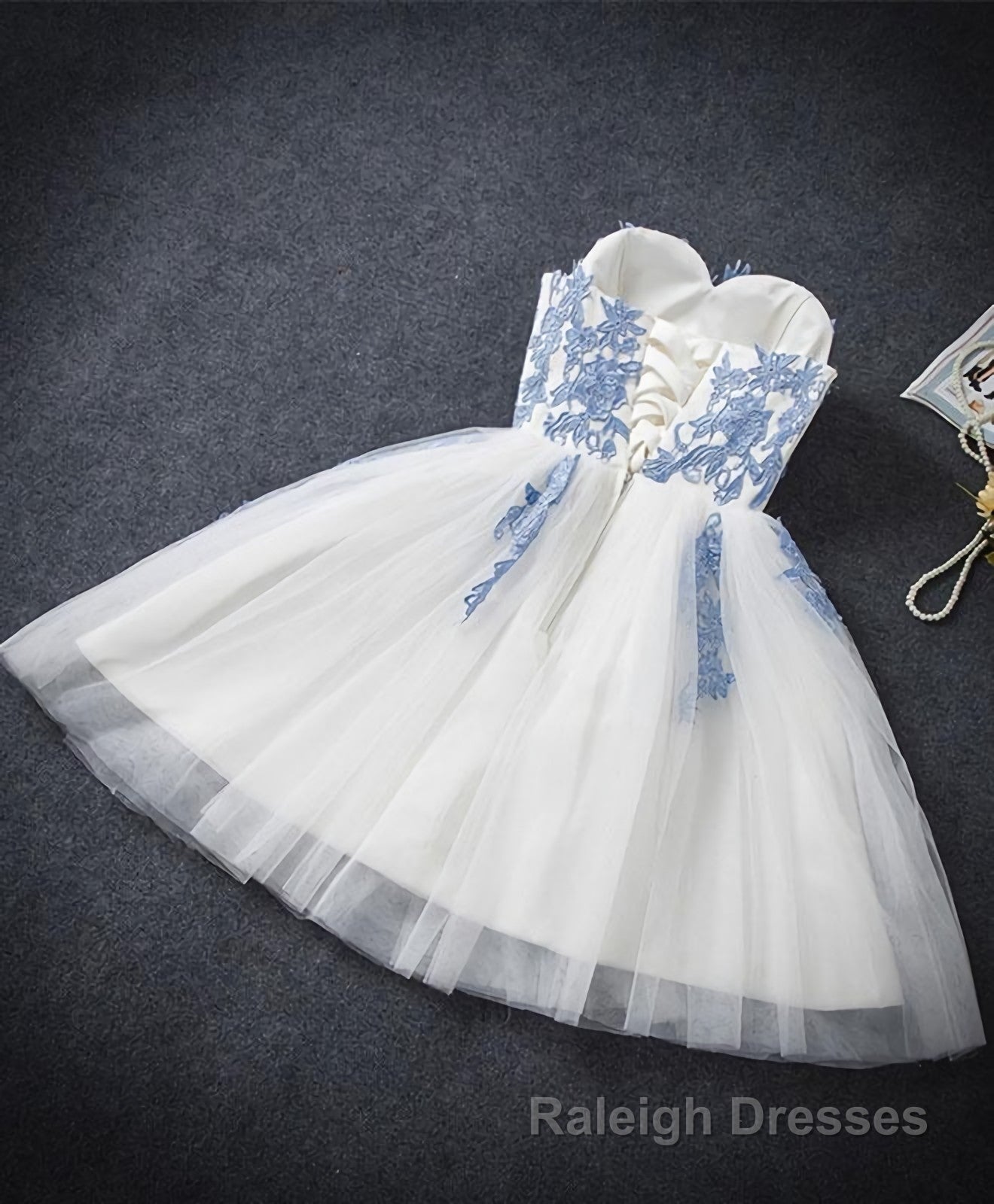 Cute Blue Sweetheart Neck Tulle Lace Short Prom Dress, Blue Homecoming Dress Secondary image