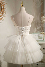 Multi-Tiered White Straps A Line Short Prom Dress