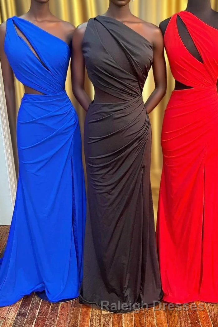 One Shoulder Keyhole Cutout Mermaid Long Prom Dresses with Slit Main image