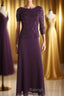 Two-Piece Plum Purple Long Sleeve Long Mother of the Bride Dress