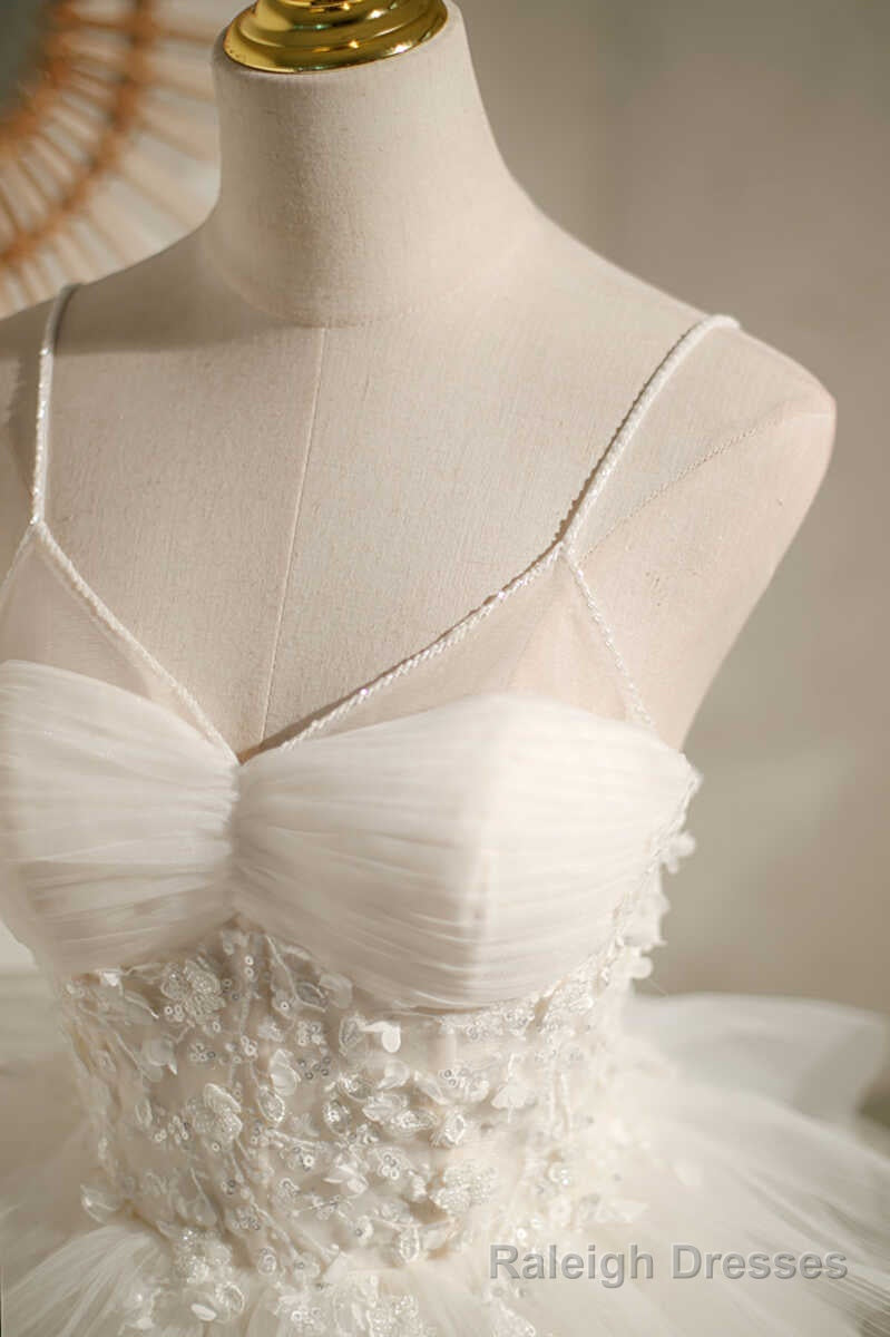 Multi-Tiered White Straps A Line Short Prom Dress