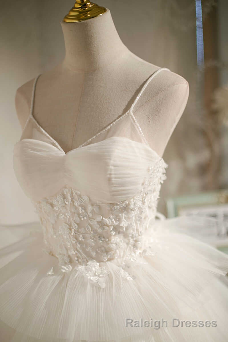 Multi-Tiered White Straps A Line Short Prom Dress