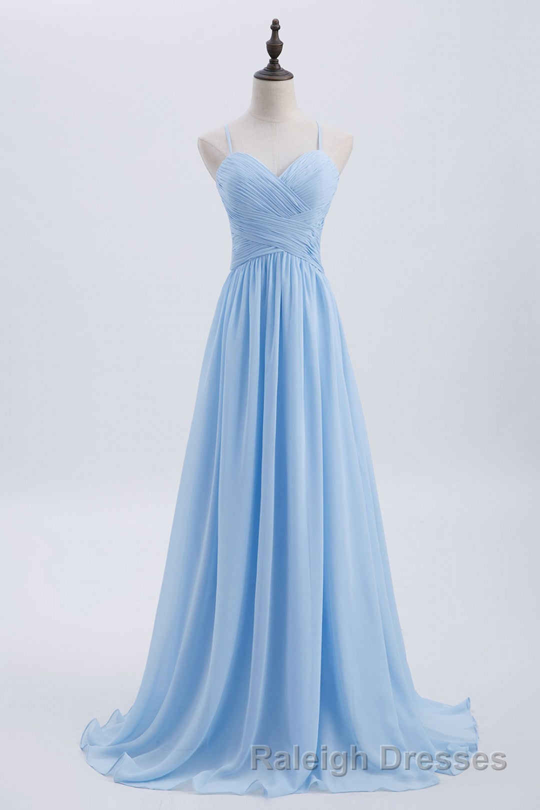 Blue Pleated Straps Chiffon Long Bridesmaid Dress Secondary image