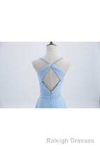 Blue Pleated Straps Chiffon Long Bridesmaid Dress