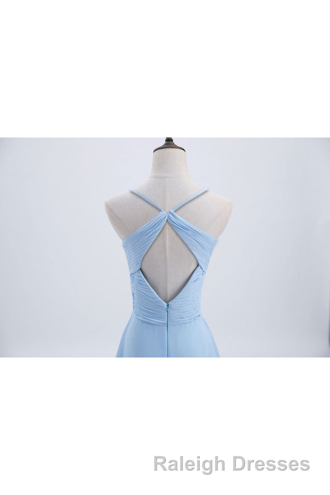 Blue Pleated Straps Chiffon Long Bridesmaid Dress