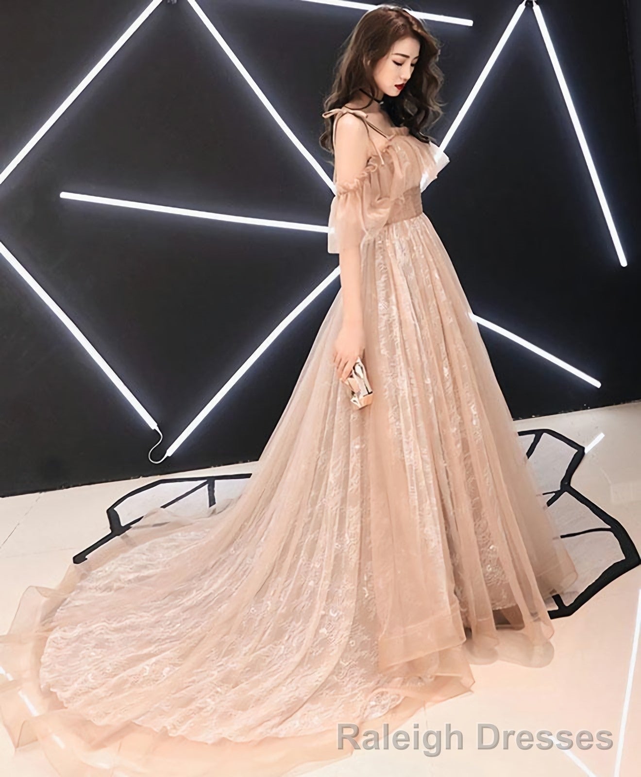 Pink Tulle Long Prom Dress Pink Tulle Evening Dress