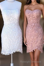 Strapless White Lace Appliques Homecoming Dress