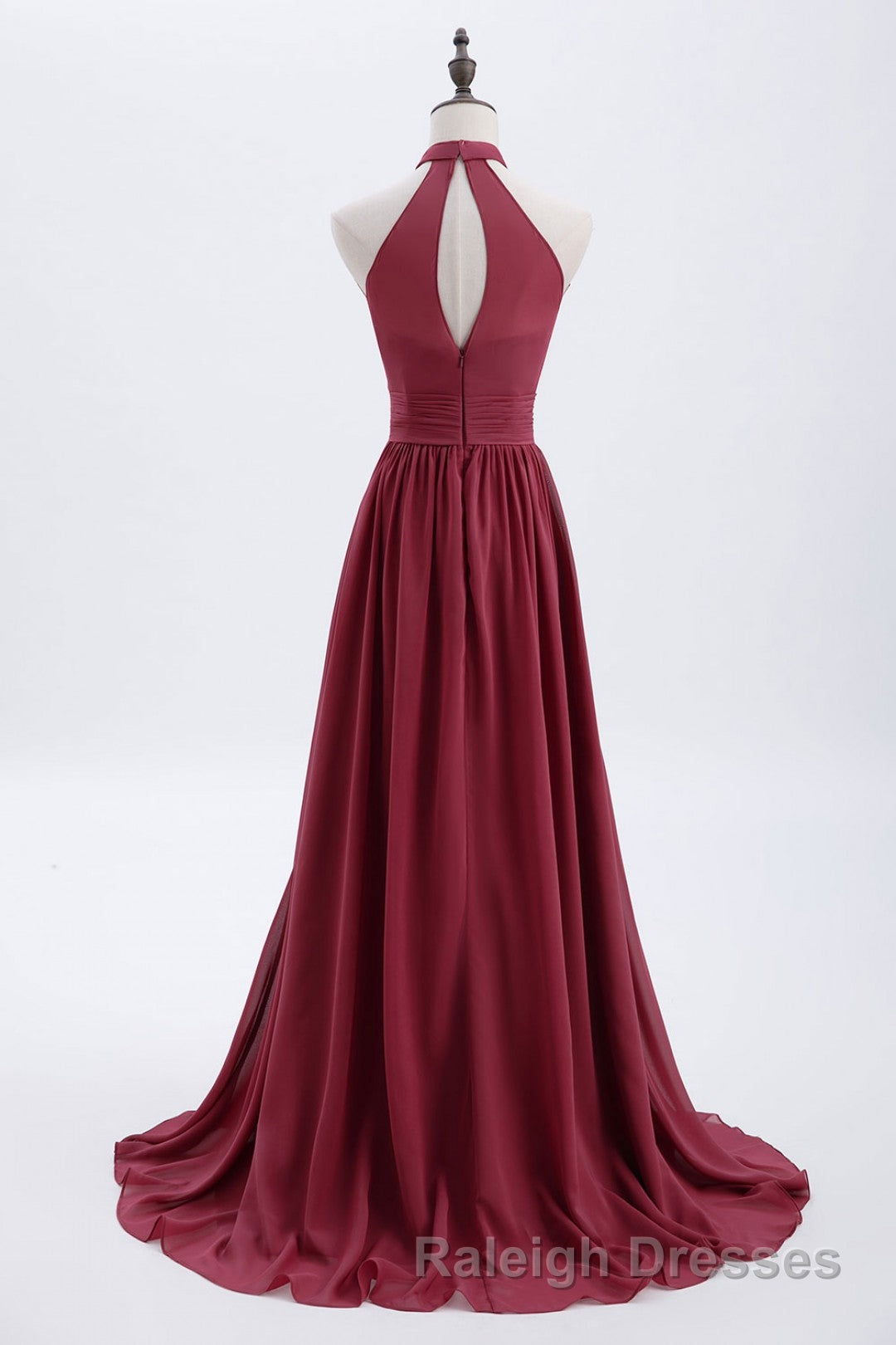 High Neck Burgundy Chiffon A-line Long Bridesmaid Dress Secondary image