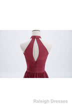 High Neck Burgundy Chiffon A-line Long Bridesmaid Dress