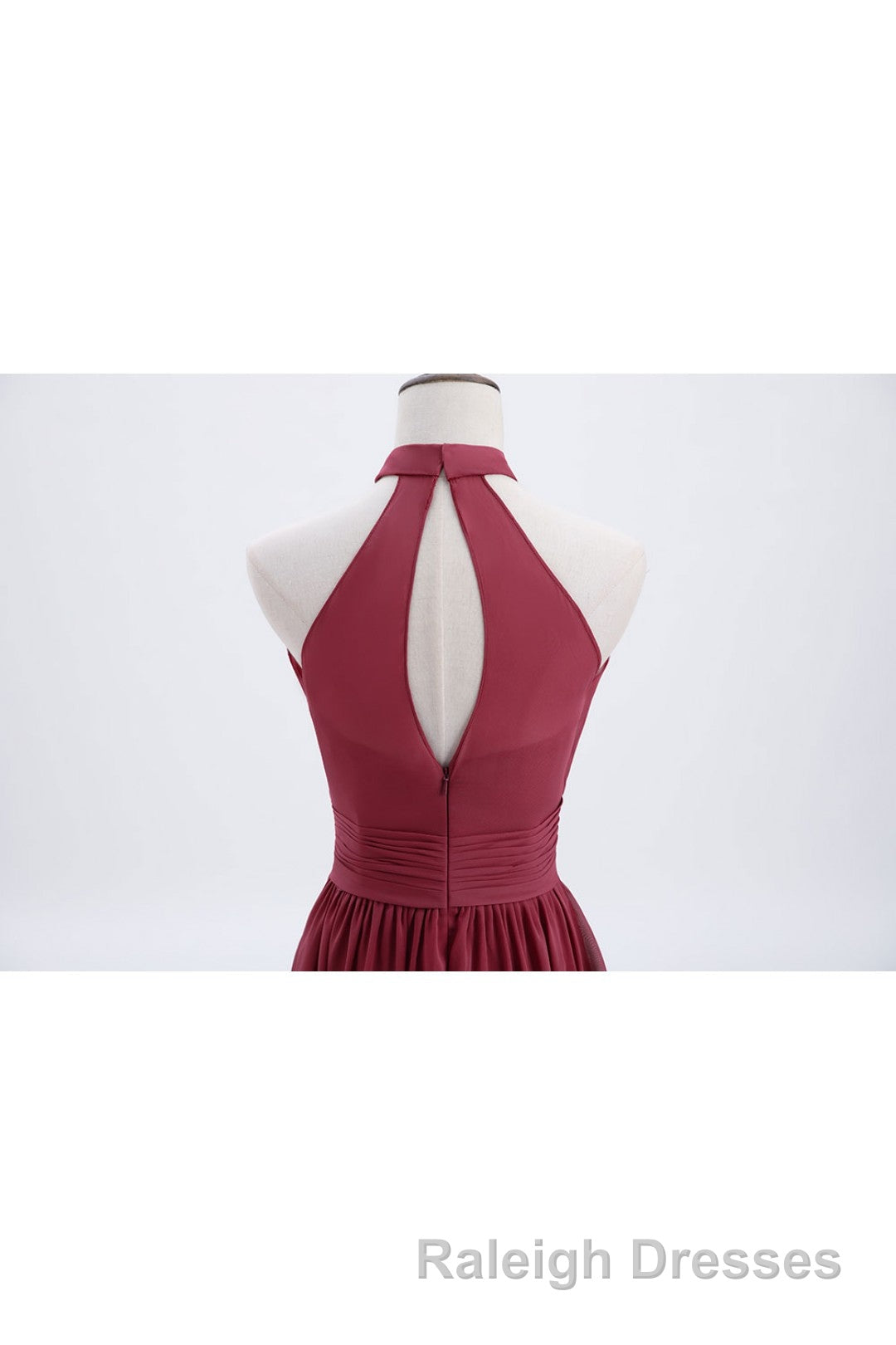 High Neck Burgundy Chiffon A-line Long Bridesmaid Dress