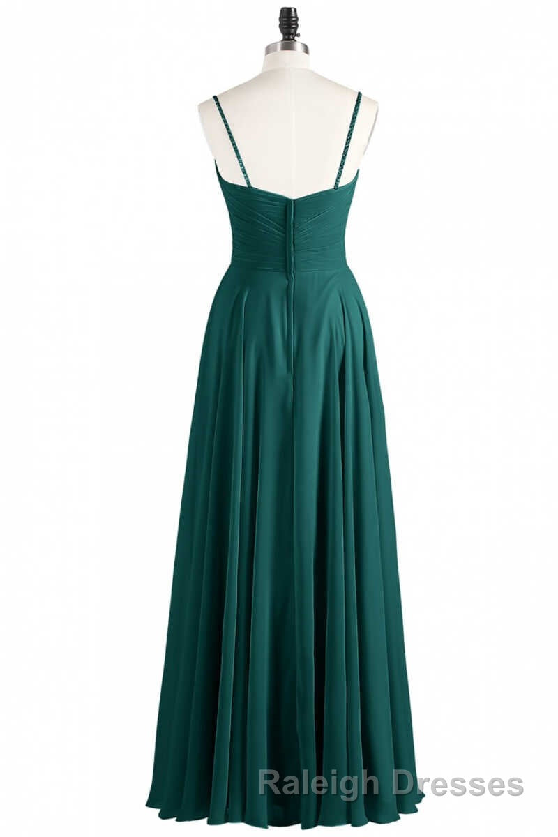 Hunter Green Chiffon V-Neck Spaghetti Straps A-Line Long Dress