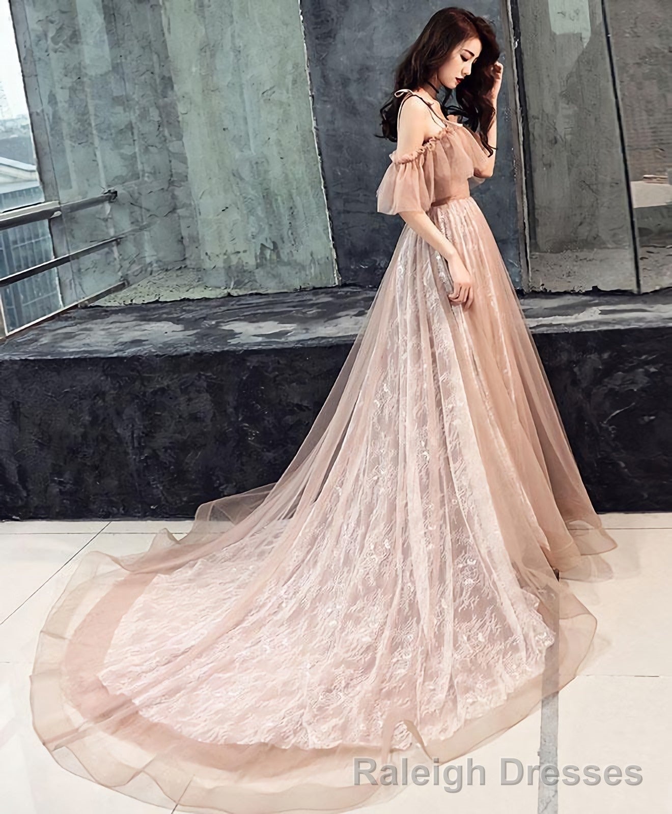 Pink Tulle Long Prom Dress Pink Tulle Evening Dress