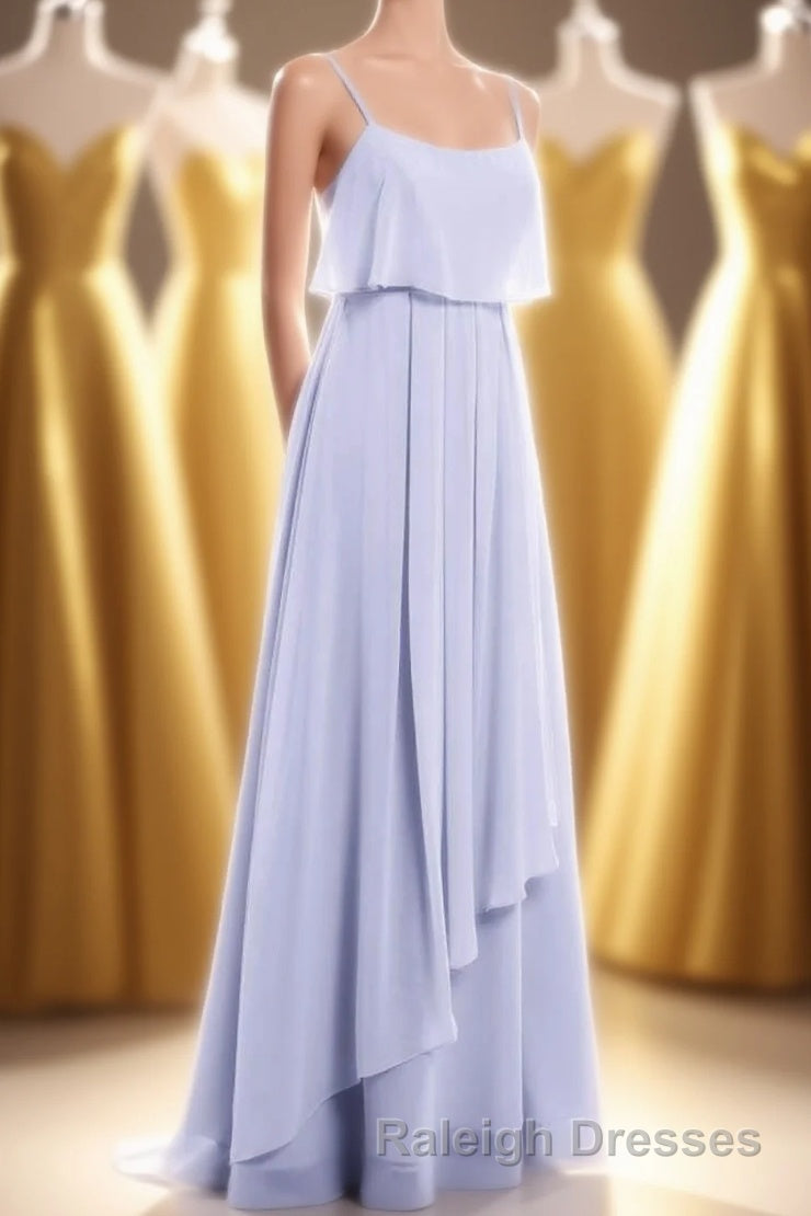 Lavender Chiffon Spaghetti Straps Ruffled A-Line Long Dress Main image