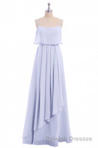 Lavender Chiffon Spaghetti Straps Ruffled A-Line Long Dress