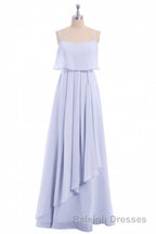 Lavender Chiffon Spaghetti Straps Ruffled A Line Long Dresses