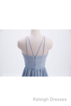 Misty Blue Scoop Chiffon A-line Long Bridesmaid Dress