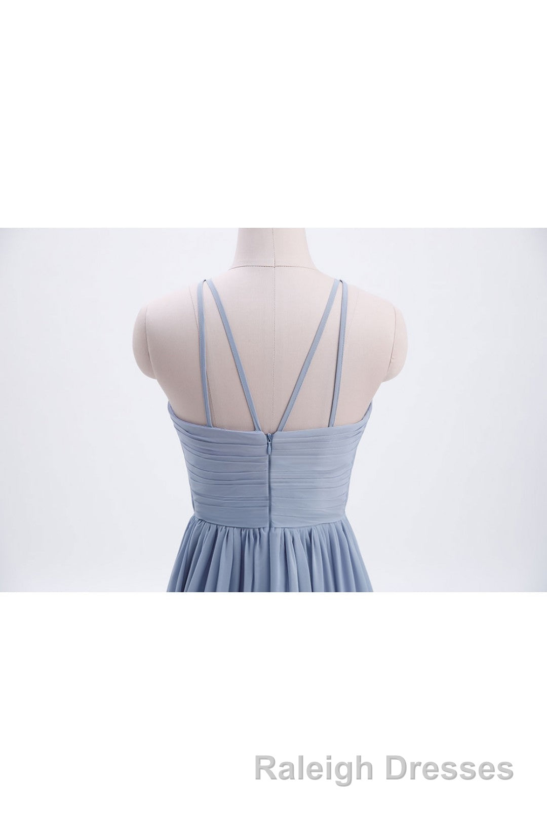 Misty Blue Scoop Chiffon A-line Long Bridesmaid Dress