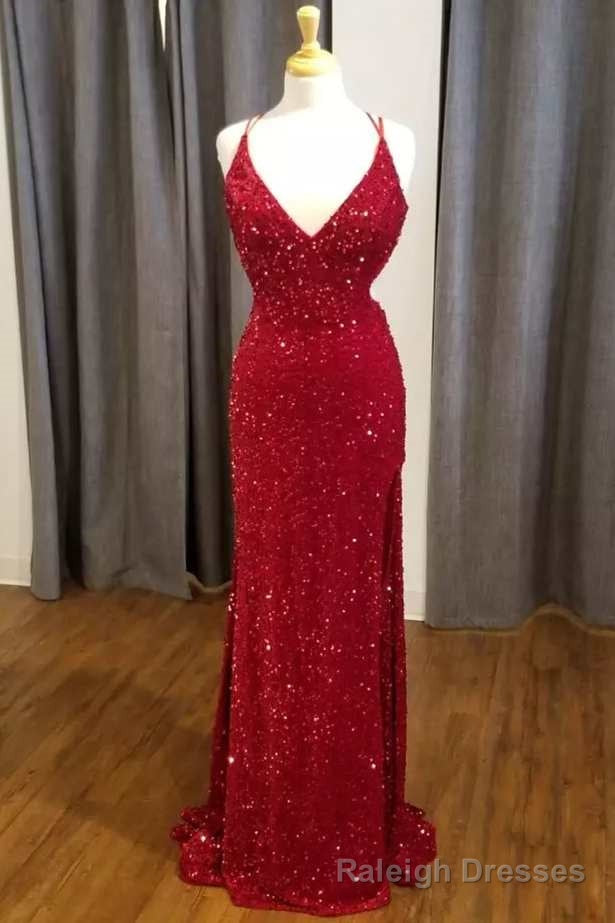 Red Sequin V-Neck Mermaid Long Formal Dress Main image