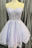 Lavender Strapless Appliques Tulle Lace-Up Homecoming Dress