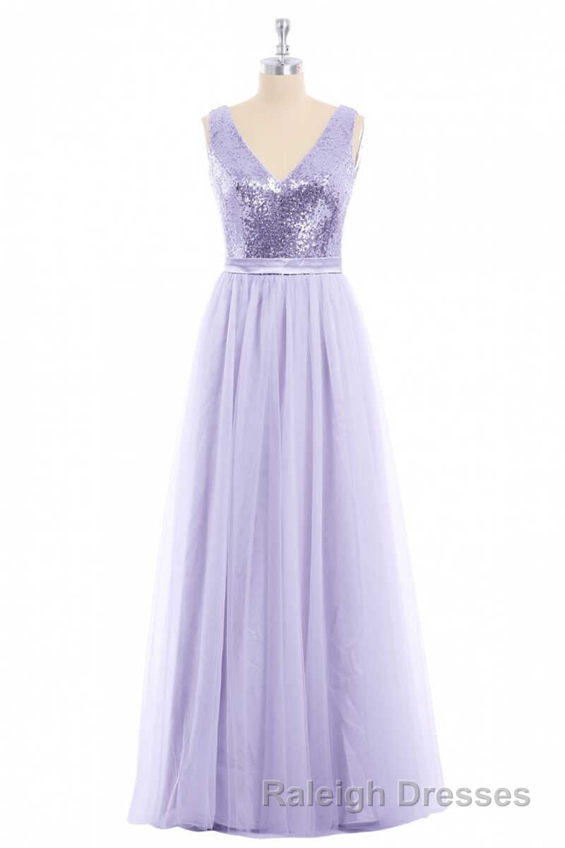 Lavender Sequin V-Neck Backless A-Line Long Dress Secondary image