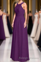 Magenta Chiffon Halter Cutout Back Long Bridesmaid Dress