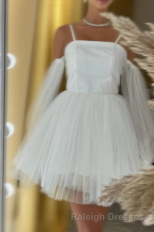 White Cold Shoulder Straps Puff Long Sleeves Homecoming Dress Main image