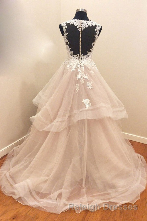 A Line Brush Train Sweetheart Sleeveless Ruffles Appliques Wedding Dress Secondary image