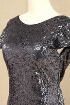 Black Sequin Cap Sleeve Backless Long Bridesmaid Dresses