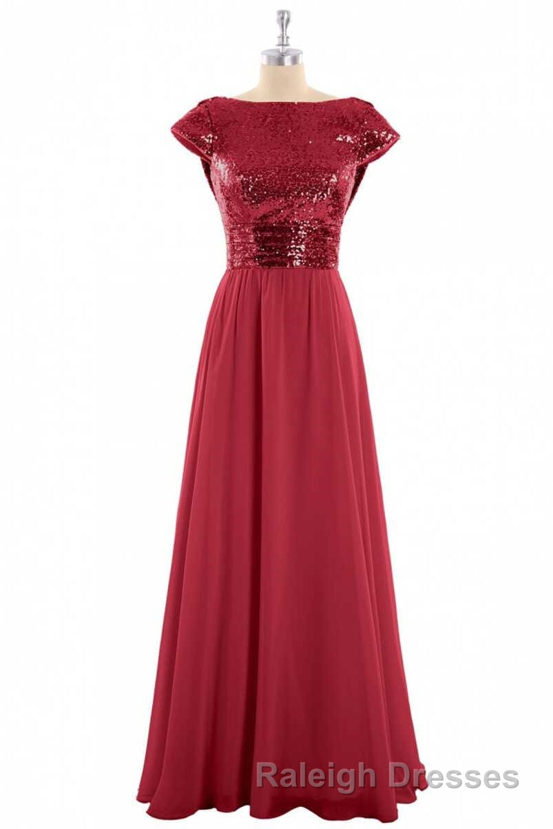 Burgundy Sequin Cap Sleeve Backless A Line Bridesmaid Dresses Secondary image