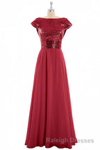 Burgundy Sequin Cap Sleeve Backless A Line Bridesmaid Dresses