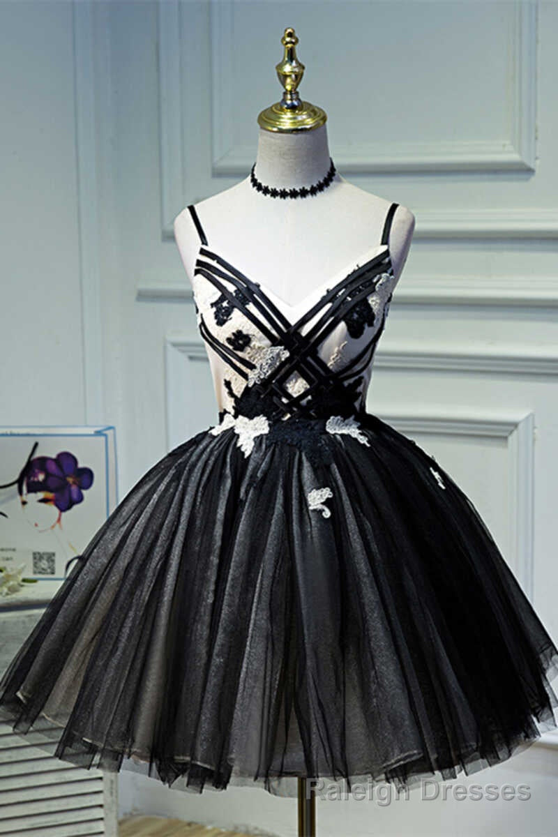 A Line Flower Black Lace-Up Short Homecoming Dress
