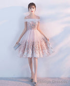 Pink Lace Applique Short Prom Dress Pink Homecoming Dress