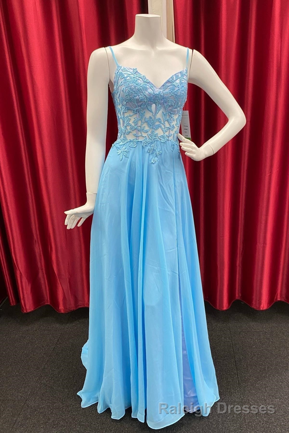 Sky Blue Chiffon Floral Keyhole A-line Long Prom Dress Main image