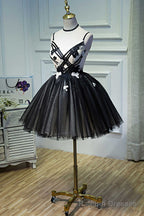 A Line Flower Black Lace-Up Short Homecoming Dress