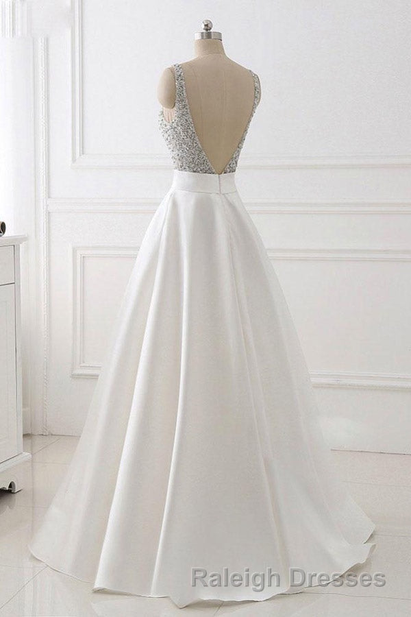 A Line Brush Train Deep V Neck Sleeveless Beading Prom Dresses Secondary image