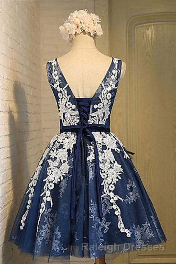 Light Blue Tulle Lace Applique Short Homecoming Dress with Straps