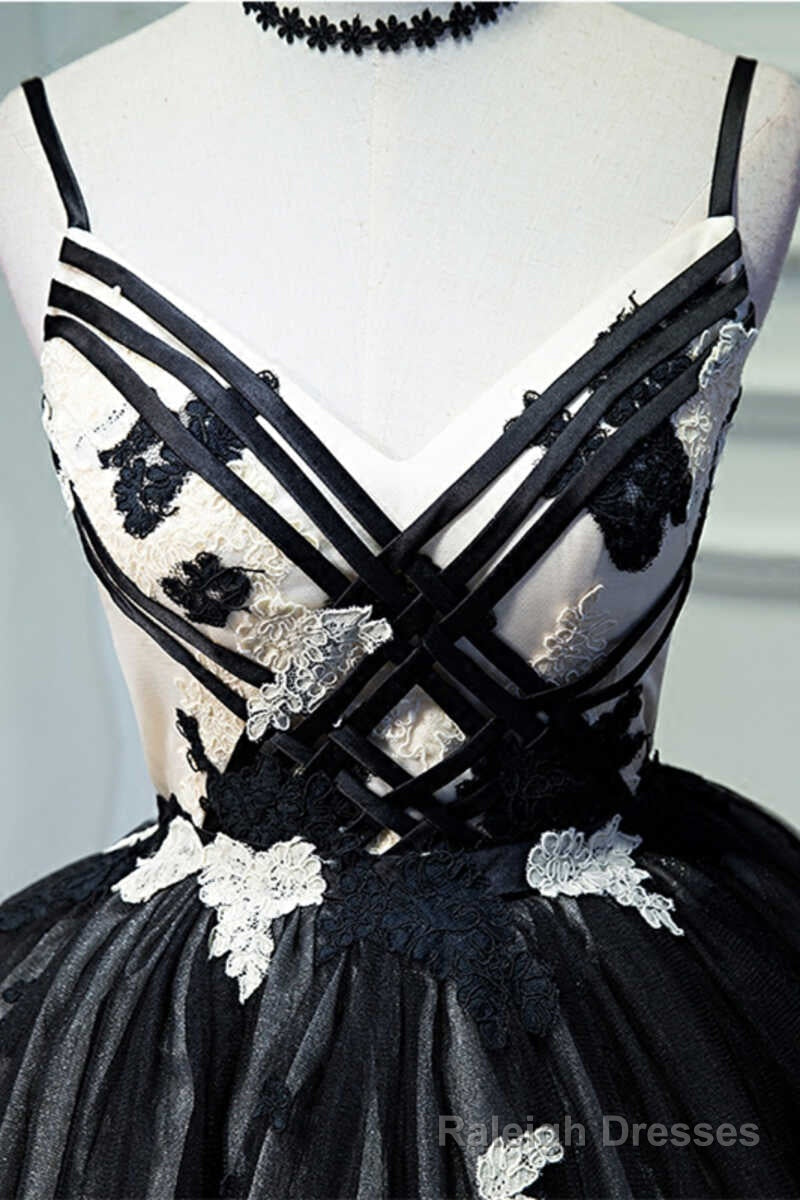 A Line Flower Black Lace-Up Short Homecoming Dress