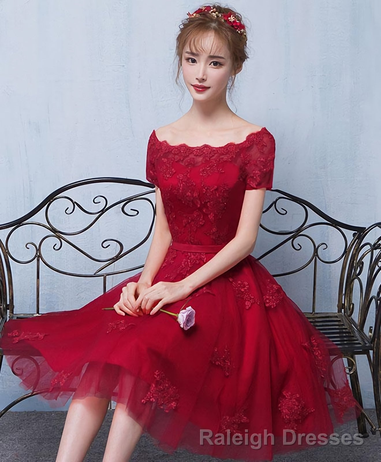 Burgundy Tulle Lace Short Prom Dress Burgundy Lace Homecoming Dress