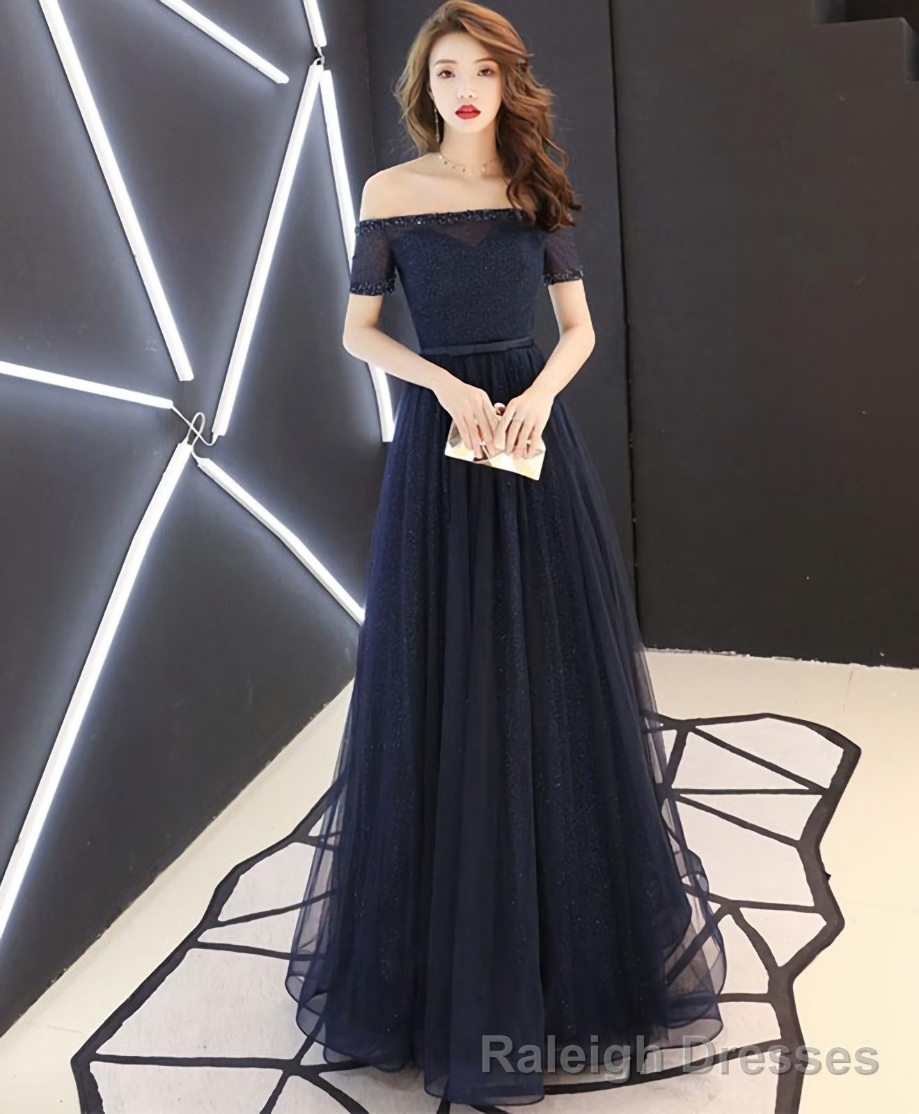 Dark Blue Tulle Long Prom Dress Blue Tulle Evening Dress Secondary image