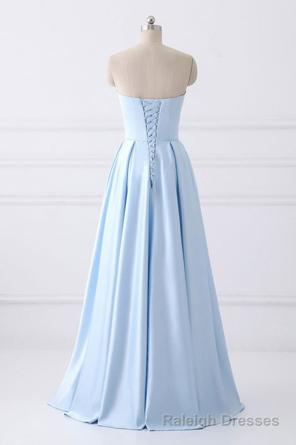 Light Blue A Line Floor Length Strapless Sleeveless Lace Up Prom Dresses Secondary image