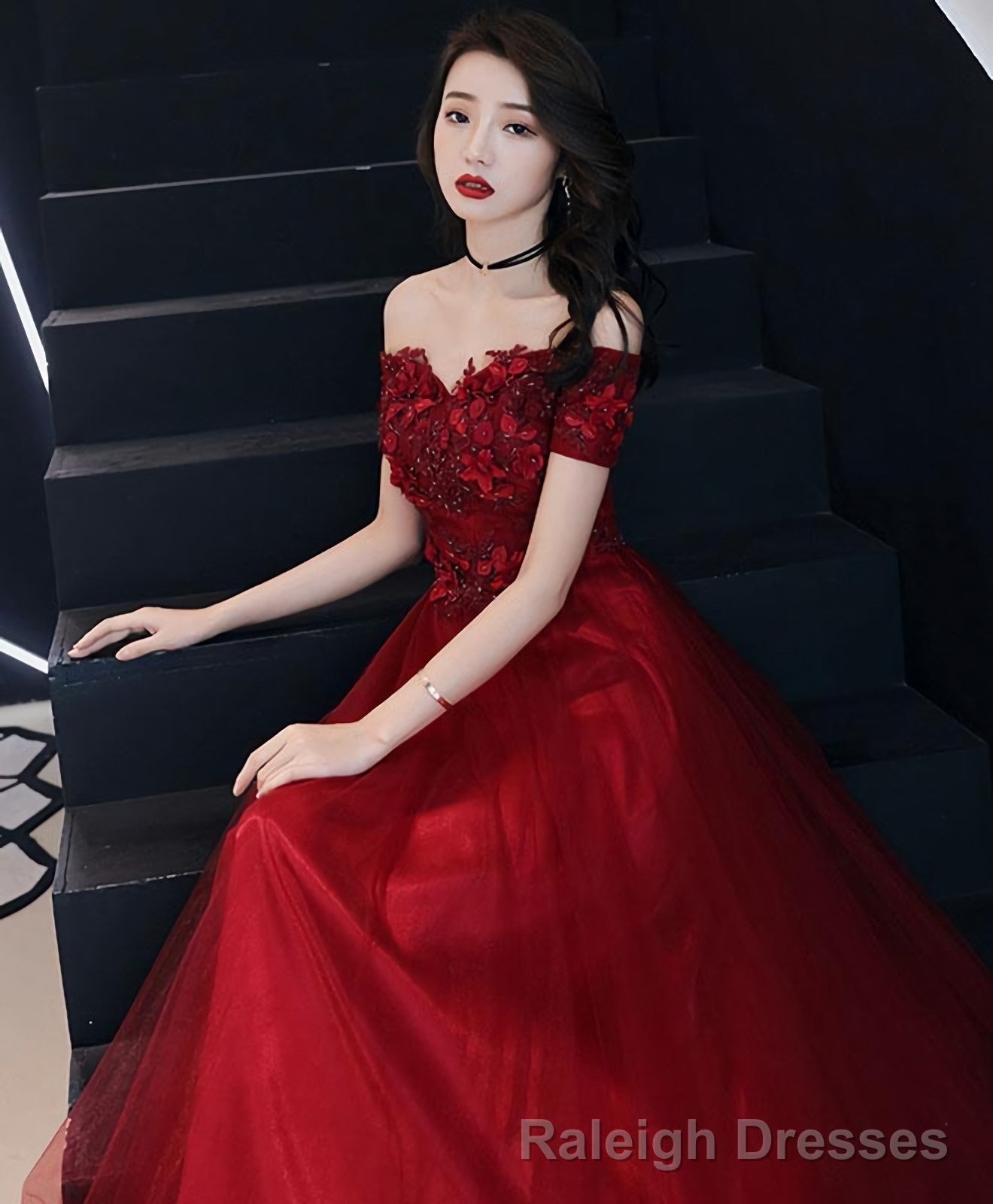 Burgundy Tulle Lace Prom Dress Burgundy Tulle Evening Dress