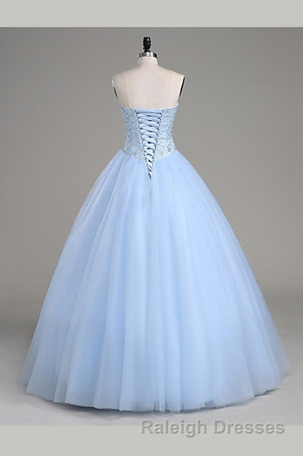 Light Blue Ball Gown Floor Length Sweetheart Strapless Sleevless Beading Prom Dresses Secondary image