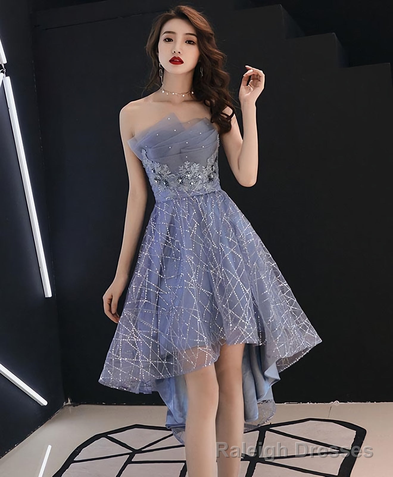 Blue Tulle High Low Prom Dress, Blue Homecoming Dress Main image