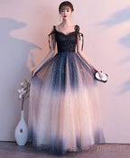 Black Sweetheart Tulle Sequin Long Prom Dress, Black Evening Dress