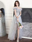 Gray Sweetheart Neck Tulle Long Prom Dress Gray Evening Dress