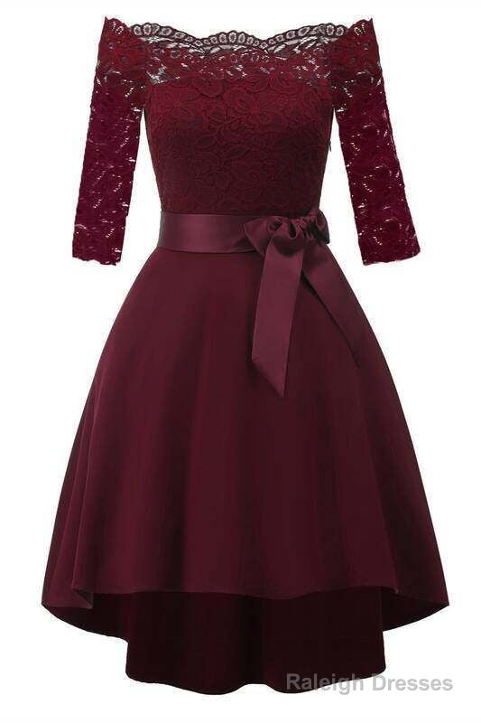 3/4 Sleeves Burgundy Off The Shoulder Party Dress Prom Gown