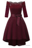 3/4 Sleeves Burgundy Off The Shoulder Prom Dresses Prom Gowns
